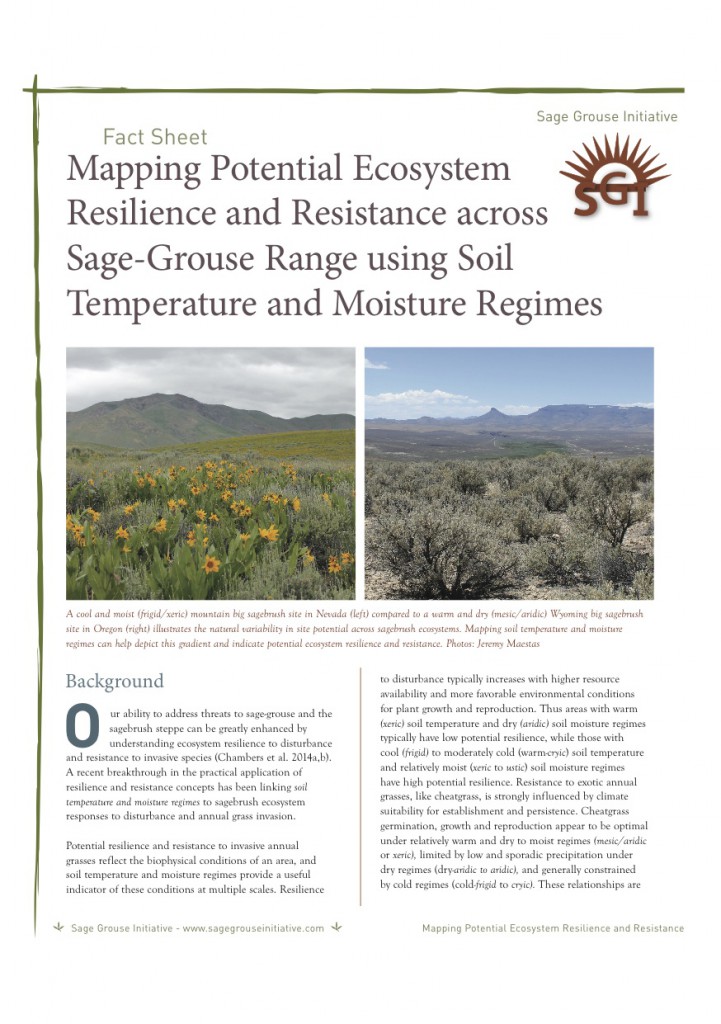 Mapping Potential Ecosystem   Resilience and Resistance across   Sage-Grouse Range using Soil   Temperature and Moisture Regimes