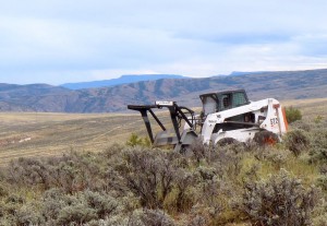Davy Cox of CD Pro Limb-n removes juniper from Dawn Nottingham's ranch to restore native sagebrush-steppe for sage grouse and other wildlife. The process is called "juniper mastication" that takes specialized equipment to grind up the young trees. (NRCS/SGI photo).