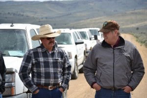 Dennis Wood, Rancher, and Jim Kenna, CA State Bureau of Land Management State Director share notes on the tour.